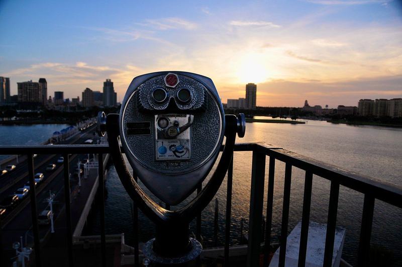 The St. Petersburg waterfront at sunset